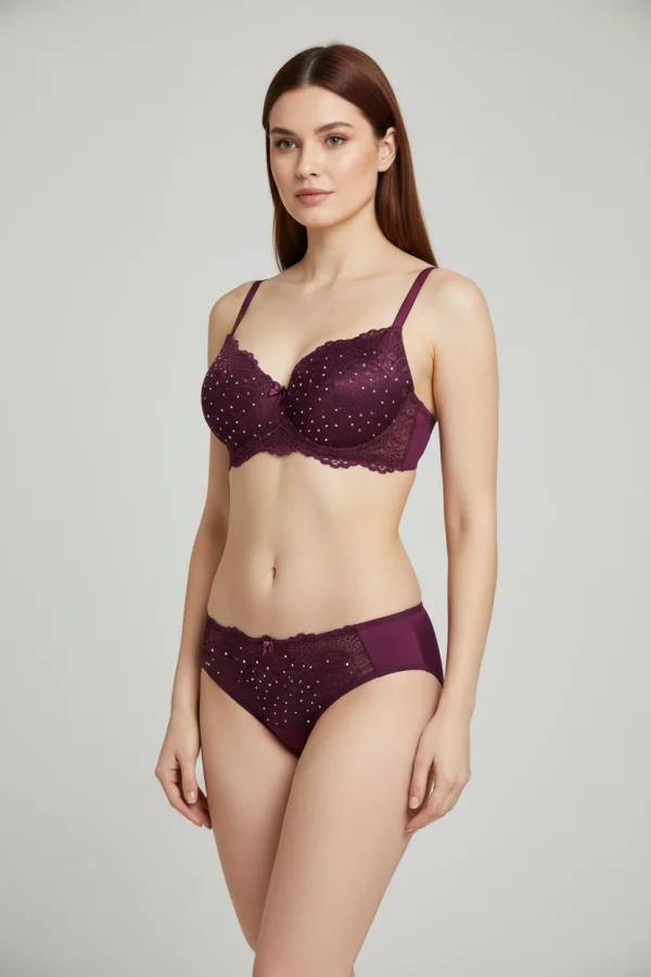 Taşlı Dolgulu Sütyen Takım Mürdüm - 52336.2158.