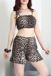 Milan Tokalı Şortlu Pijama Takımı Leopar - 32257.1857.