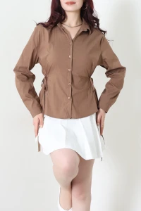 Yandan Bağlamalı Poplin Gömlek Açıkkahve - 43939.2118.