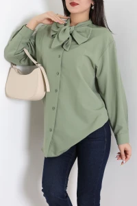 Kravat Yaka Oversize Poplin Tunik Haki - 44063.255.