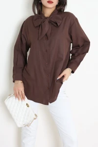 Kravat Yaka Oversize Poplin Tunik Kahve - 44063.255.