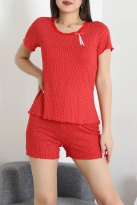 Şortlu Pijama Takımı Koyukırmızıbeyaz - 52359.2161.