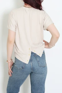 Örme Modal Çıtçıtlı Bluz Bej - 71335.1567.