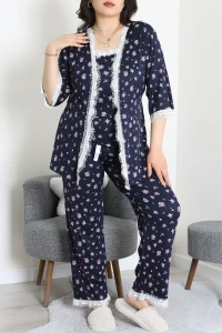 Cares Battal 3'Lü Pijama Set Lacivert - 163.1287.
