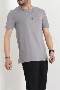 Lüx Penye Regular Baskılı Erkek Tişört Antrasit - 71257.1878.