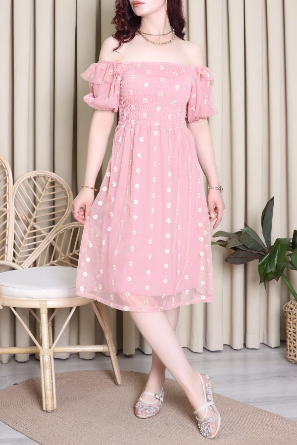 Papatya Detay Elbise Pudra - 71598.155.