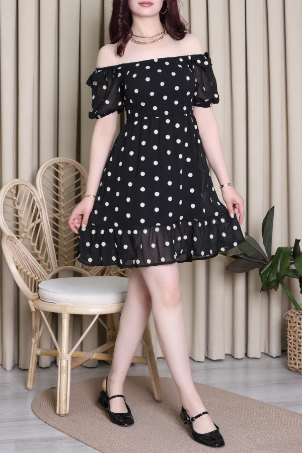 Şifon Elbise Siyahbeyaz - 71600.155.