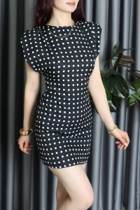 Dabıl Puantiye Elbise Arka Dekolteli Siyahbeyaz - 71601.155.