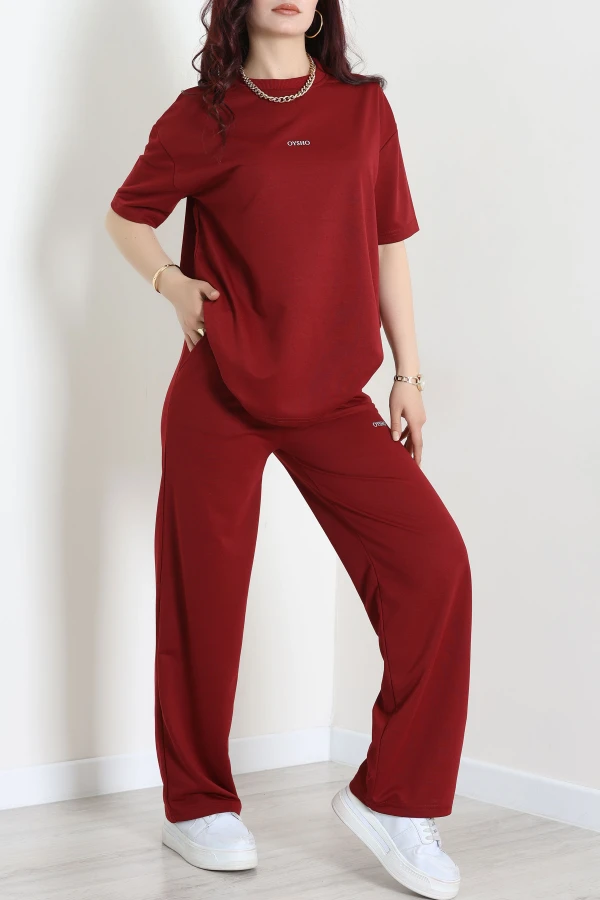 Baskılı Oversize İki İplik Wortex Takım Bordo - 80315.1878.