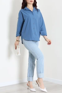 Terikoton Oversize Gömlek İndigo - 30829.2111.