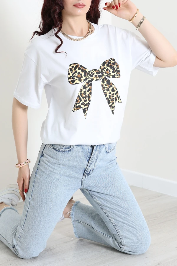 Bisiklet Yaka Oversize Lüks Penye Tişört Beyaz - 30571.1878.