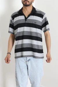 Premium Renk Bloklu Polo Yaka Erkek Tişört Siyahgri - 71610.2169.