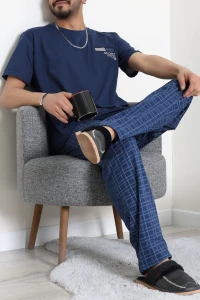 Süprem Ekose Erkek Pijama Takımı Lacivert - 41985.1048.