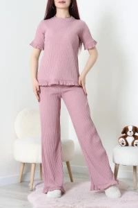 Fitilli Kumaş Fırfırlı Pijama Takımı Pudra - 52303.1567.