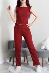 Fitilli Pijama Takımı Bordokrem - 52305.1567.