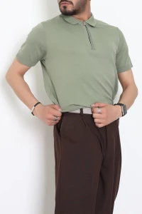 Premium Fermuarlı Polo Yaka Triko Tişört Haki - 71596.2167.