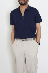 Premium Fermuarlı Polo Yaka Triko Tişört Lacivert - 71596.2167.