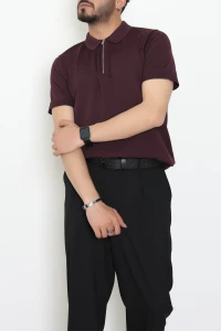 Premium Fermuarlı Polo Yaka Triko Tişört Mürdüm - 71596.2167.