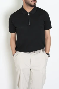 Premium Fermuarlı Polo Yaka Triko Tişört Siyah - 71596.2167.