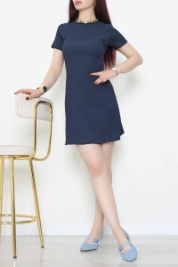 Bisiklet Yaka Bürümcük Kumaş Mini Elbise Lacivert - 71497.1567.