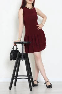Sandy Kumaş Fırfırlı Mini Elbise Bordo - 71699.2111.