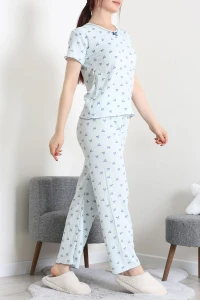 Bürümcük V Yaka Pijama Takımı Turkuaz - 126.1287.