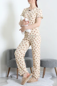 Bürümcük V Yaka Pijama Takımı Bejayı - 126.1287.