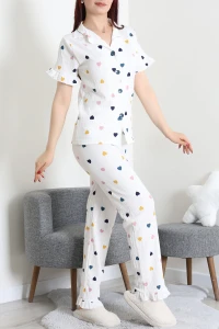 Bürümcük Fırfırlı Pijama Takımı Beyazkalp - 127.1287.