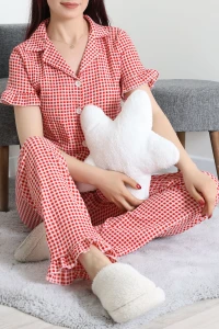 Bürümcük Fırfırlı Pijama Takımı Kırmızıekose - 127.1287.