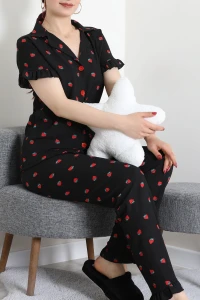 Bürümcük Fırfırlı Pijama Takımı Siyahçilek - 127.1287.
