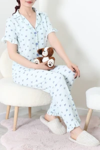 Bürümcük Fırfırlı Pijama Takımı Mavi - 127.1287.