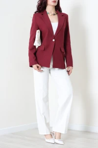 Keten Kumaş Astarlı Blazer Ceket Bordo - 32936.1991.