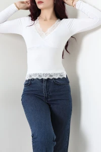 Dantel V Yaka Viskon Body Beyaz - 5507.599.