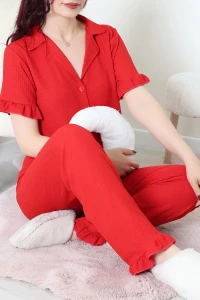 Bürümcük Fırfırlı Pijama Takımı Kırmızı - 127.1287.
