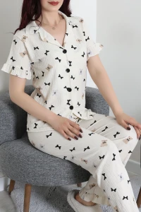 Bürümcük Fırfırlı Pijama Takımı Siyahfiyonk - 127.1287.