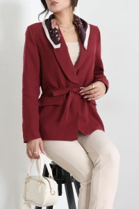 Kuşaklı Astarlı Blazer Ceket Bordo - 32945.1991.