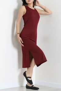 Sıfır Kol Yırtmaçlı Süprem Elbise Bordo - 71557.1567.