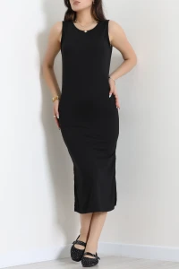 Sıfır Kol Yırtmaçlı Süprem Elbise Siyah - 71557.1567.