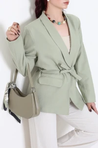 Kuşaklı Astarlı Blazer Ceket Yeşil - 32945.1991.