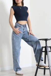 Tokalı Baggy Kot Pantolon Buzmavi - 32993.2088.