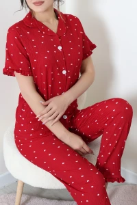 Bürümcük Düğmeli Pijama Takımı Bordo - 53501.2123.