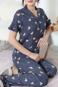 Bürümcük Düğmeli Pijama Takımı Lacivert - 53501.2123.