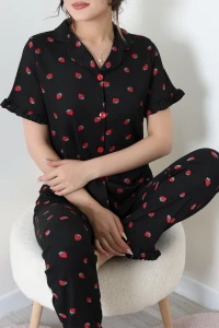Bürümcük Düğmeli Pijama Takımı Siyah - 53501.2123.