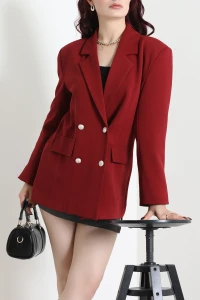 Crep Kumaş Astarlı Blazer Ceket Bordo - 8764.179.