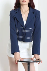 Çizgili Blazer Ceket Lacivert - 8760.179.