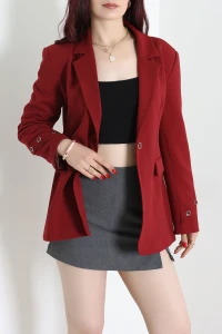Koldan Düğmeli Astarlı Blazer Ceket Bordo - 8766.179.