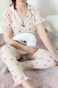 Bürümcük Fırfırlı Pijama Takımı Bej - 127.1287.