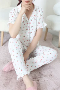 Bürümcük Fırfırlı Pijama Takımı Beyazçiçek - 127.1287.