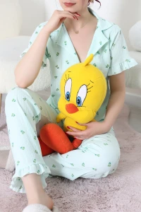 Bürümcük Fırfırlı Pijama Takımı Yeşilçiçek - 127.1287.