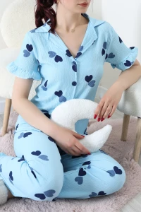 Bürümcük Fırfırlı Pijama Takımı Mavikalp - 127.1287.
